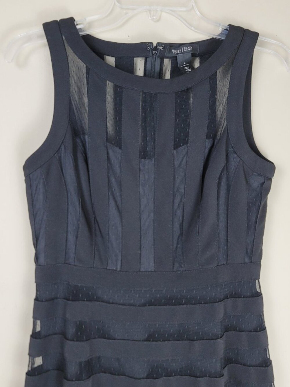 White House Black Market Black Fit & Flare Dress Size 4 Sheer Mesh Cocktail - Picture 4 of 11